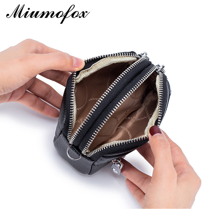 Women's Genuine Leather Clutch Mini Large Capacity Double Zipper Coin Purses