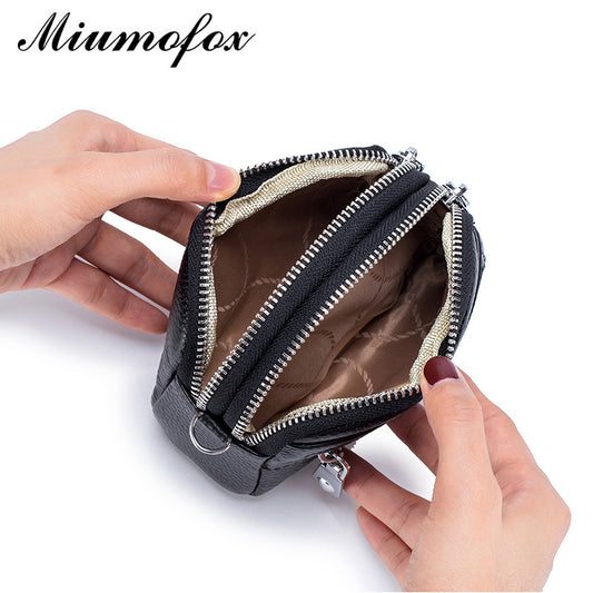 Women's Genuine Leather Clutch Mini Large Capacity Double Zipper Coin Purses