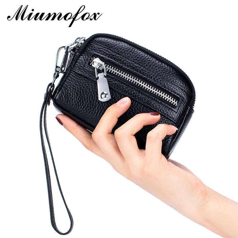 Women's Genuine Leather Clutch Mini Large Capacity Double Zipper Coin Purses