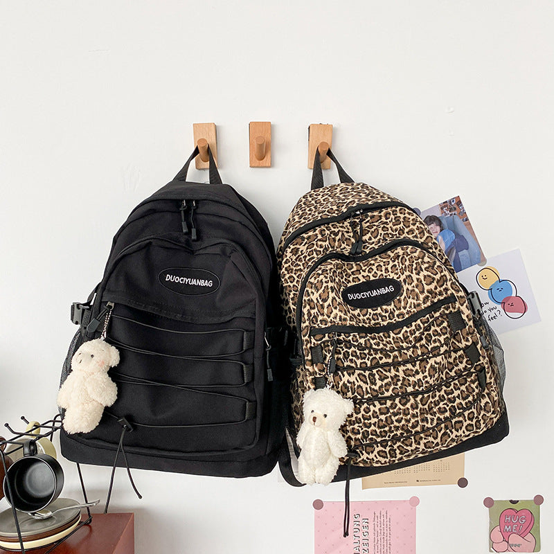 Hongkong Vintage Leopard Print Korean Versatile Backpacks
