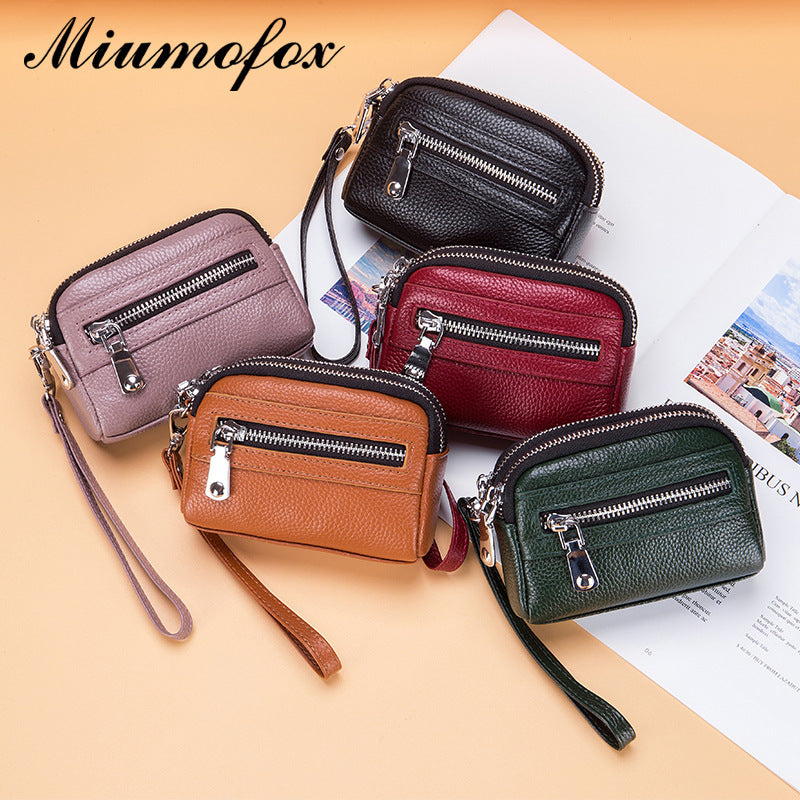 Women's Genuine Leather Clutch Mini Large Capacity Double Zipper Coin Purses