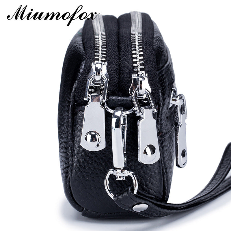 Women's Genuine Leather Clutch Mini Large Capacity Double Zipper Coin Purses