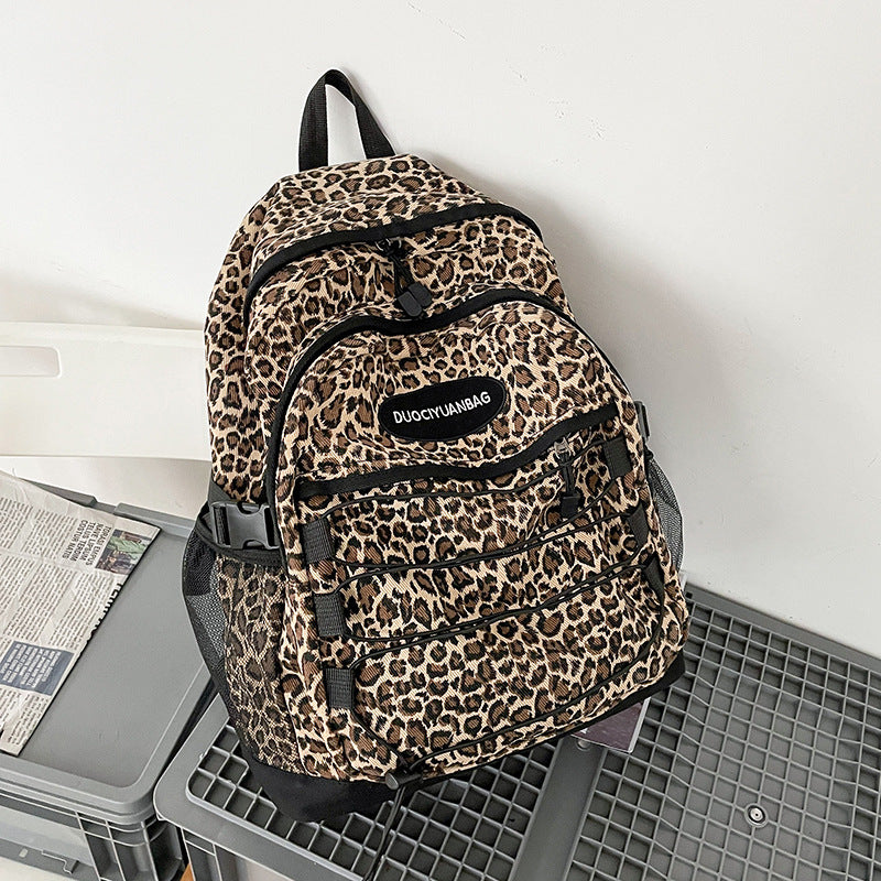 Hongkong Vintage Leopard Print Korean Versatile Backpacks