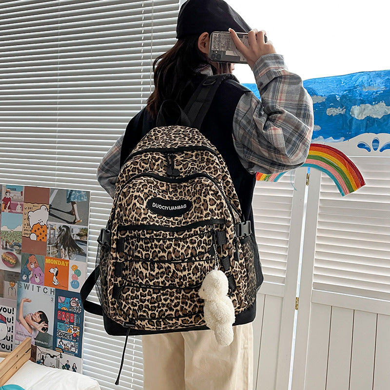 Hongkong Vintage Leopard Print Korean Versatile Backpacks