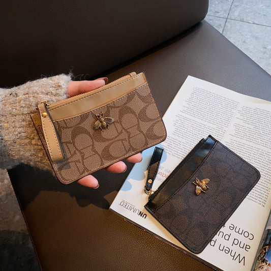 Women's Zipper Short Bank Driving License Leather Card Holder