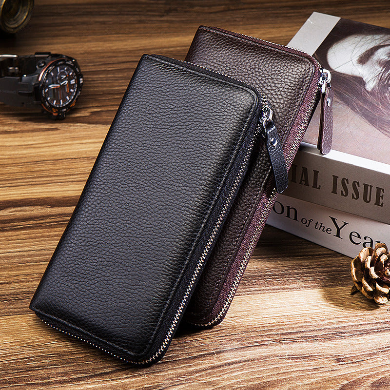 Men's Genuine Cattlehide Leather Surface Long Clutch Business Gift Purses