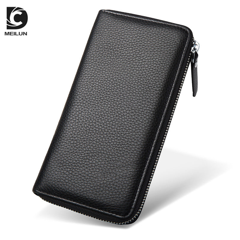 Men's Genuine Cattlehide Leather Surface Long Clutch Business Gift Purses