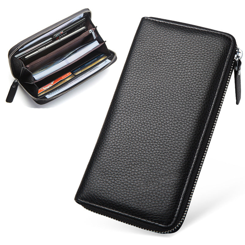 Men's Genuine Cattlehide Leather Surface Long Clutch Business Gift Purses