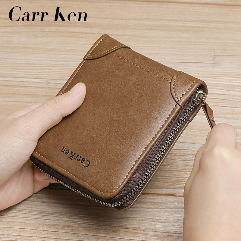 Men's Retro Horizontal Multifunctional Multiple Slots Zipper Men's Wallets