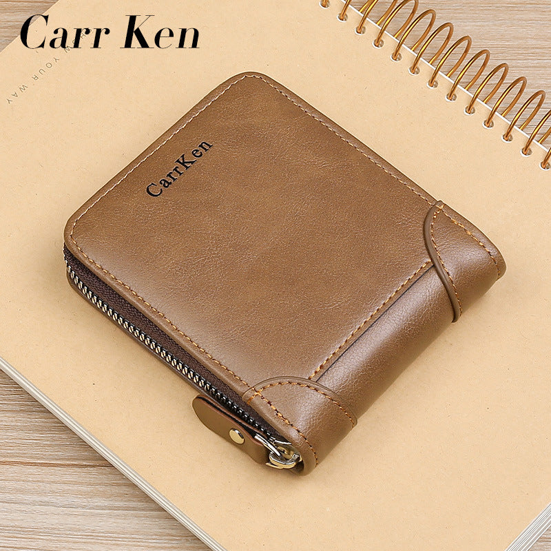 Men's Retro Horizontal Multifunctional Multiple Slots Zipper Men's Wallets