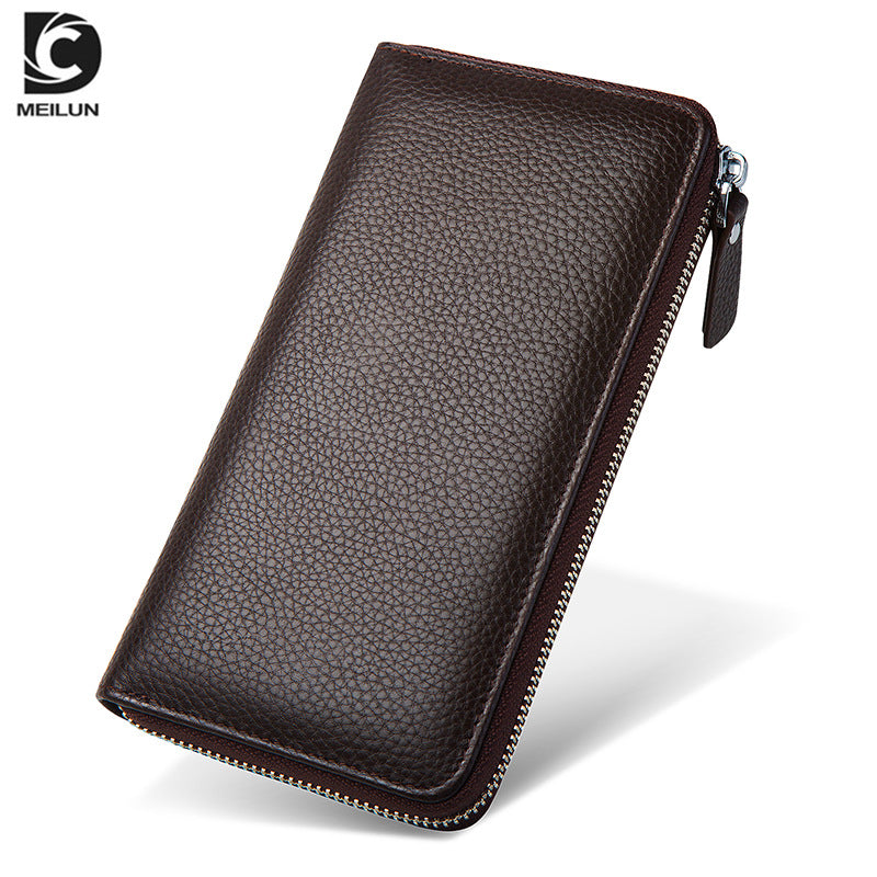 Men's Genuine Cattlehide Leather Surface Long Clutch Business Gift Purses