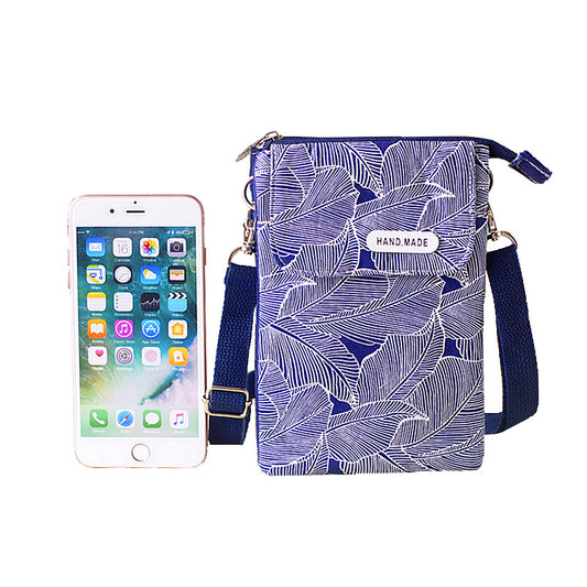 Women's Pastoral Leaves Large Screen Fabric Phone Bags