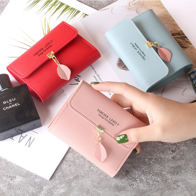 Female Short Korean Fashion Fresh Leaves Purses