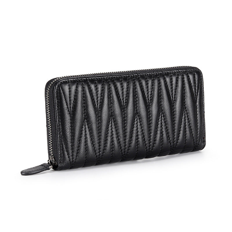 Women's Sheepskin Long Rhombus Zipper Fashion Clutch Bags