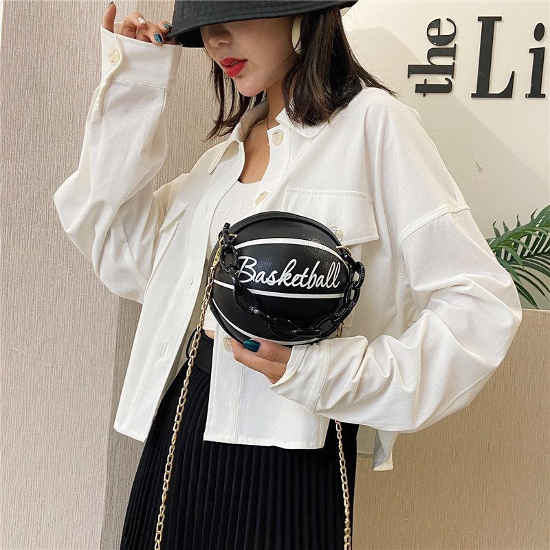 Women's Personalized Ball Trendy Chain Basketball Handbags