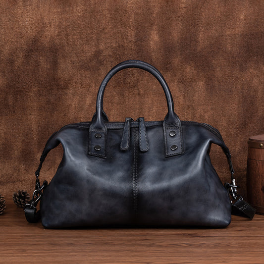 Women's Retro First Layer Cowhide Brushed Large Handbags