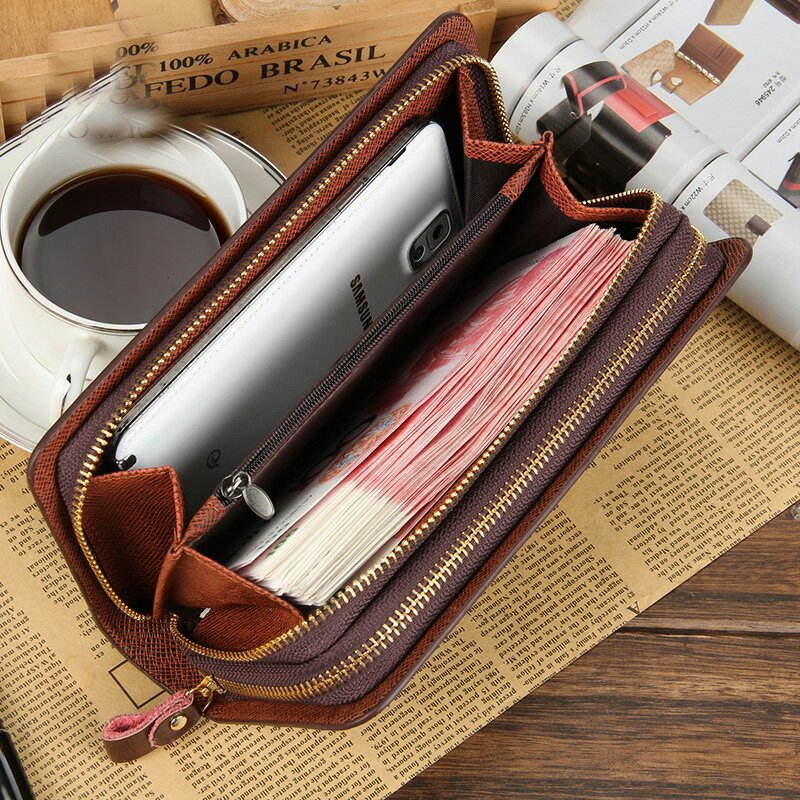 Men's Clutch Long Double Zipper Mobile Men's Wallets