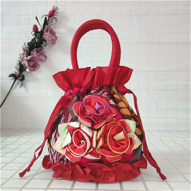 Women's Flower Ethnic Style Cloth Drawstring Handbags