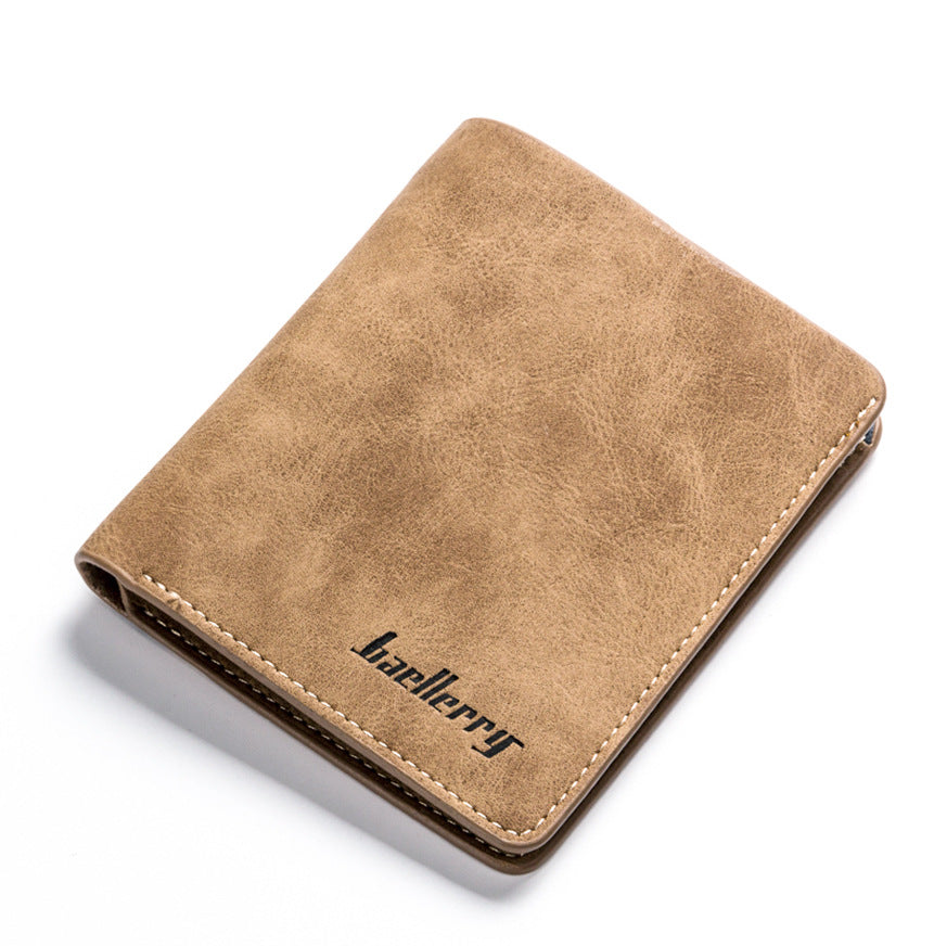 Men's Short Retro Frosted Two Fold Vertical Men's Wallets