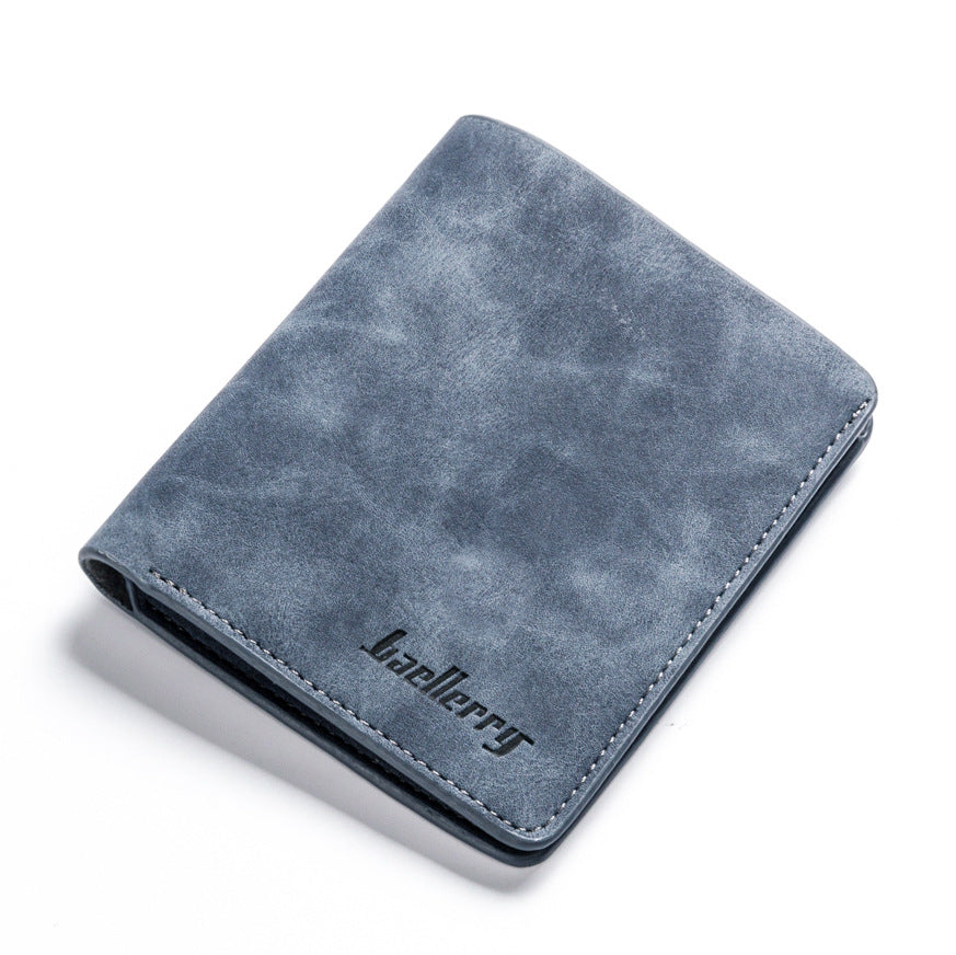 Men's Short Retro Frosted Two Fold Vertical Men's Wallets