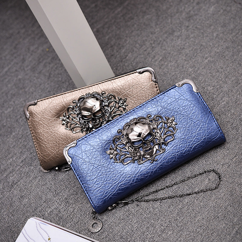 Men's Skull Fashion Personality Long Punk Clutch Handbags