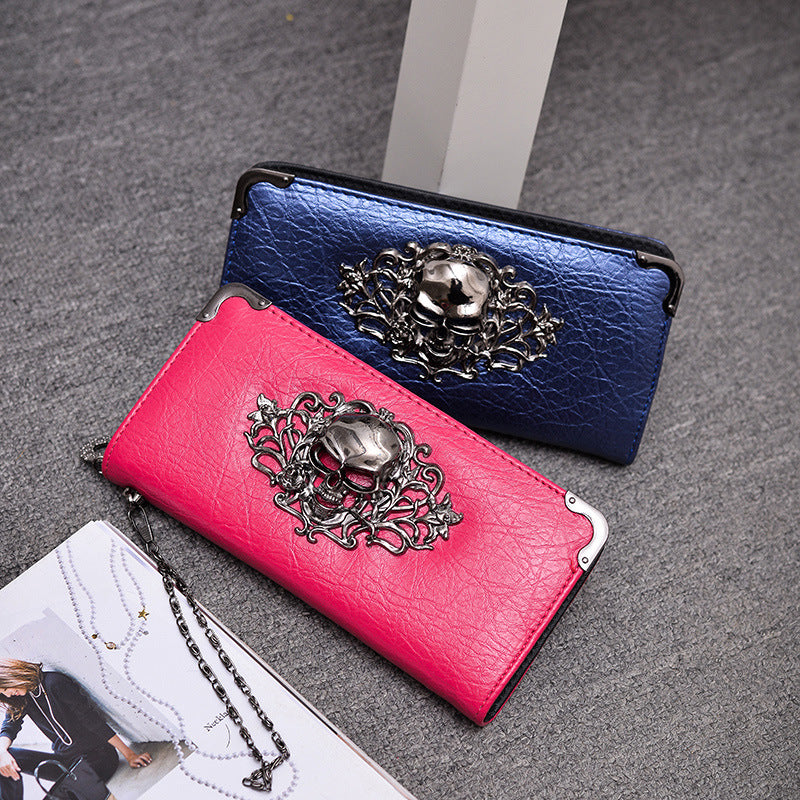Men's Skull Fashion Personality Long Punk Clutch Handbags