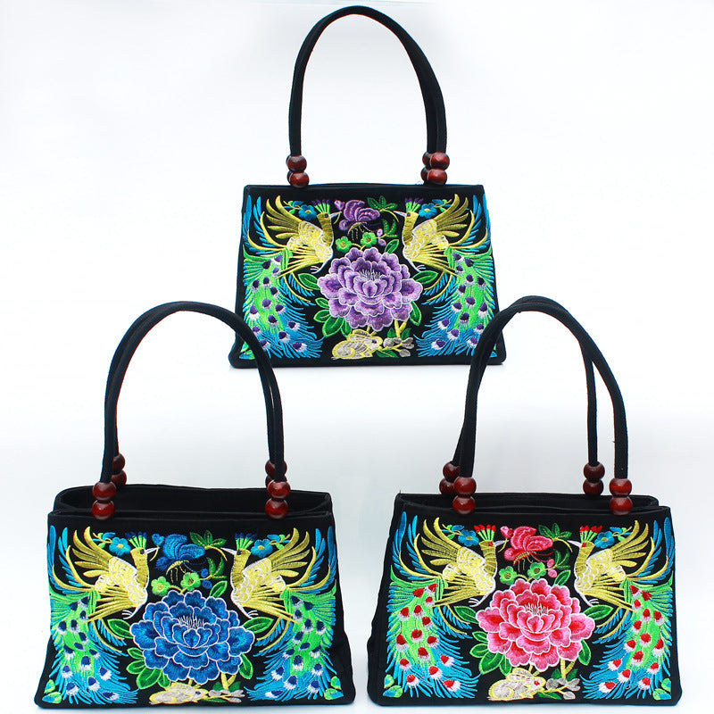 Women's Ethnic Style Embroidered Canvas Double Pull Handbags