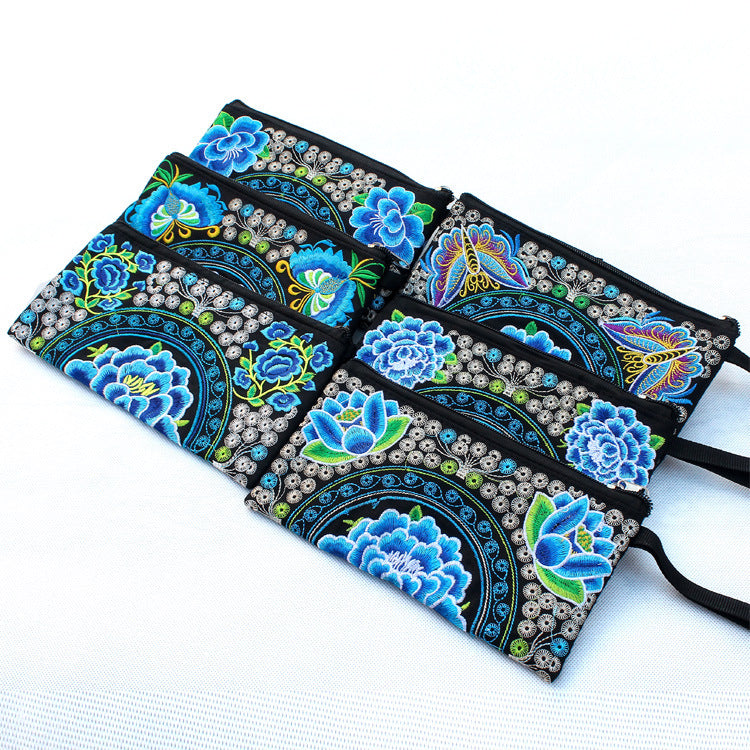Women's Ethnic Embroidery Clutch Fabric Long Change Coin Purses