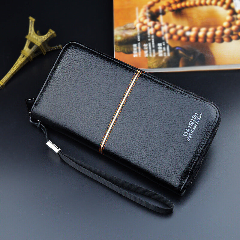 Men's Long Type Zipper Business Large Capacity Soft Men's Wallets