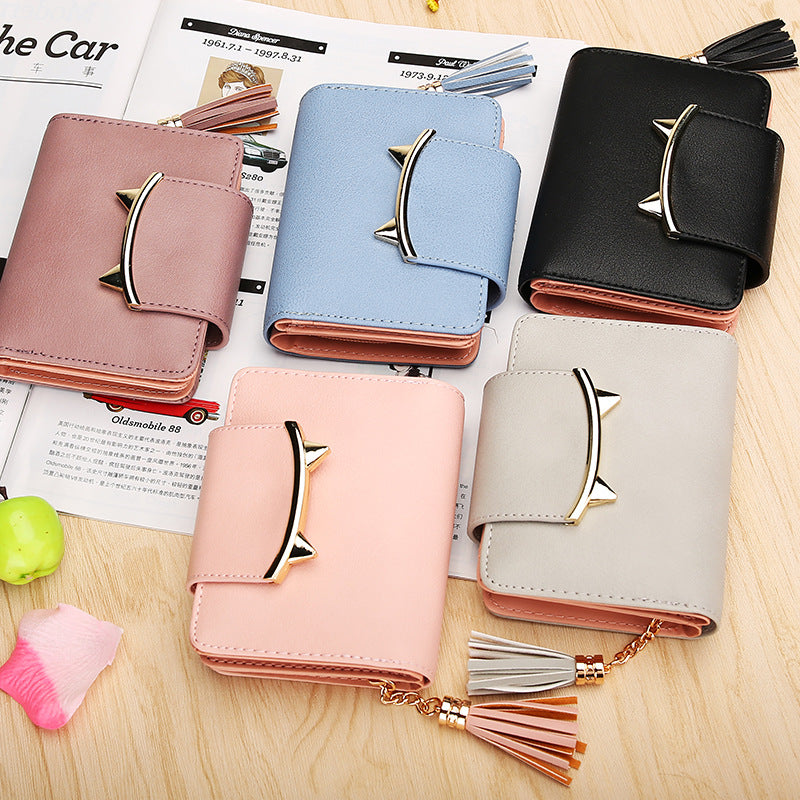 Women's Short Personalized Tassel Zipper Cute Cat Ladies Wallet