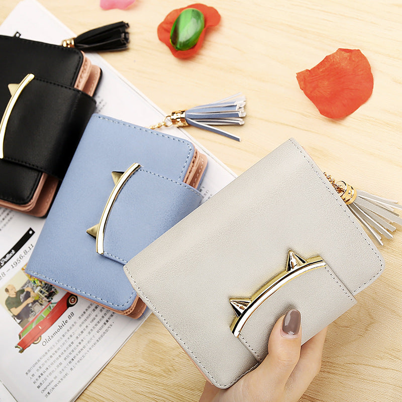 Women's Short Personalized Tassel Zipper Cute Cat Ladies Wallet