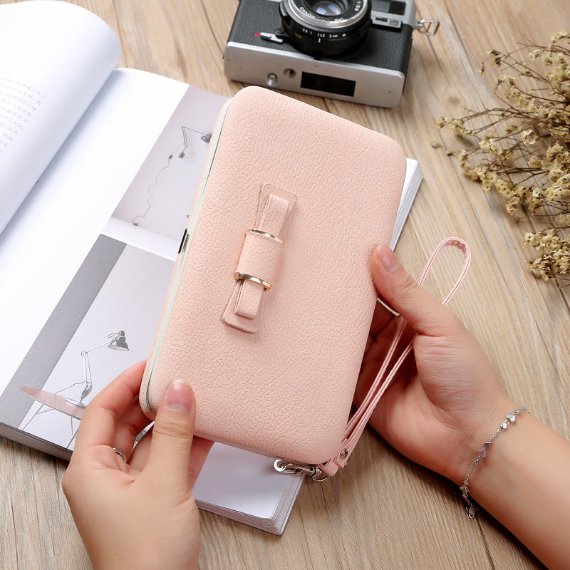 Women's Korean Bow Magnetic Snap Box Clutch Ladies Wallets