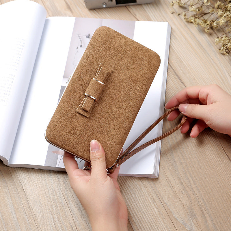 Women's Korean Bow Magnetic Snap Box Clutch Ladies Wallets