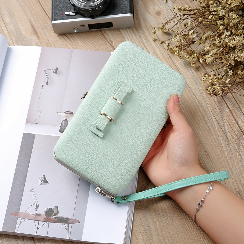 Women's Korean Bow Magnetic Snap Box Clutch Ladies Wallets