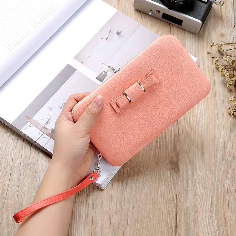 Women's Korean Bow Magnetic Snap Box Clutch Ladies Wallets