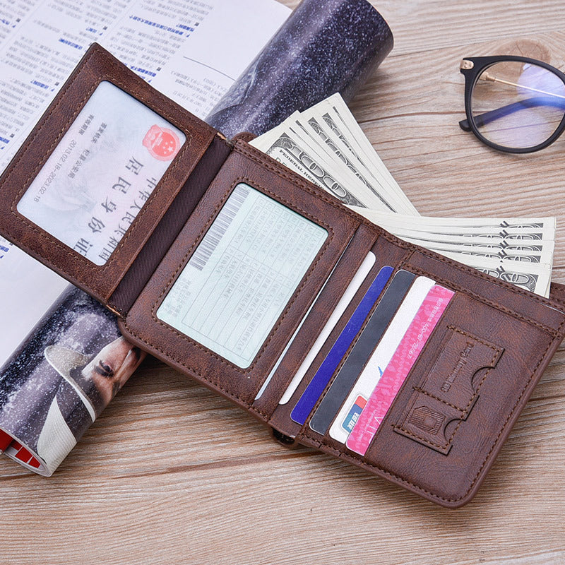 Men's Vintage Simplicity Green Tri Fold Short Card Holder