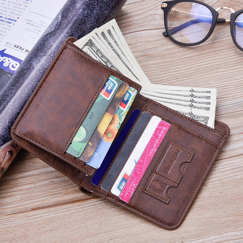 Men's Vintage Simplicity Green Tri Fold Short Card Holder