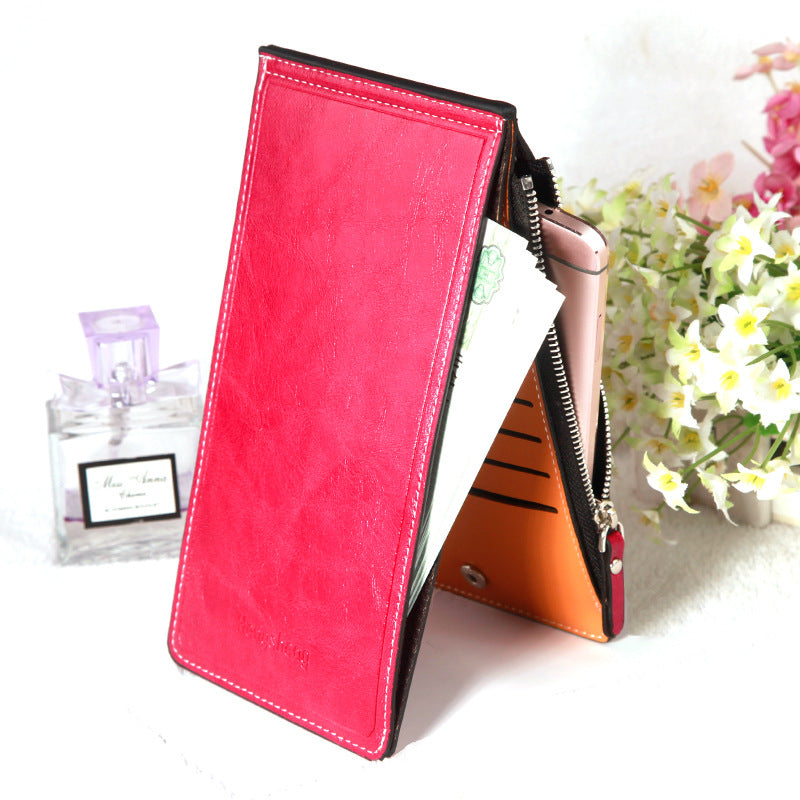Women's Oil Wax Leather Multi Female Thin Ladies Wallet
