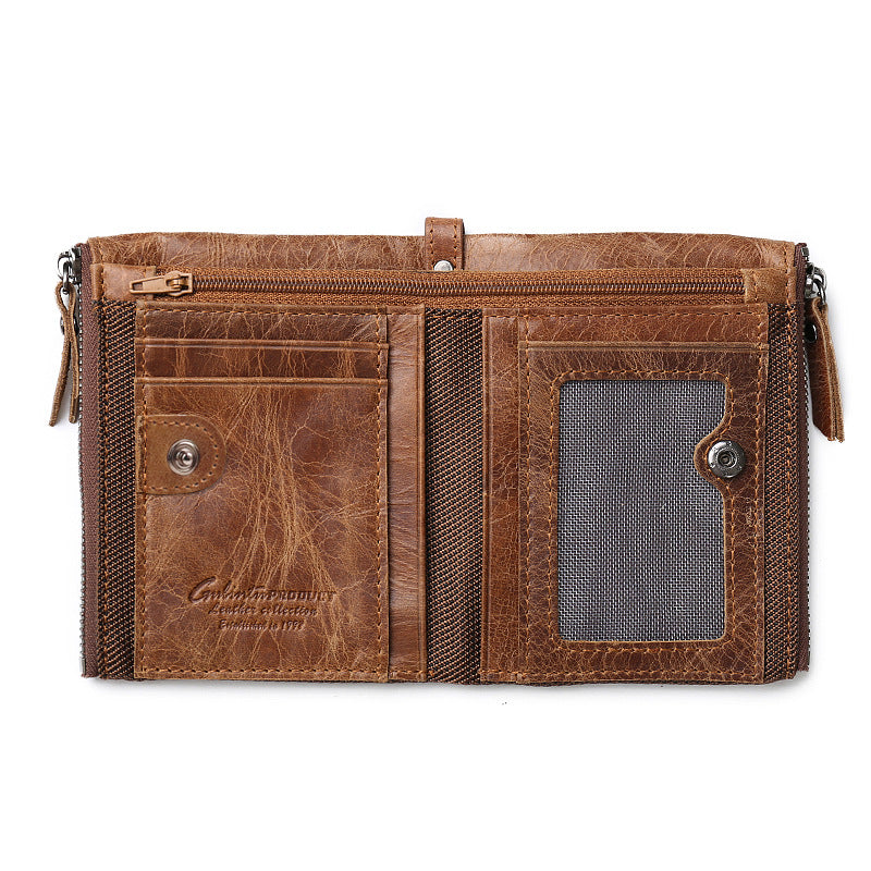 Men's Genuine Leather Enterprise Crazy Horse Double Men's Wallets