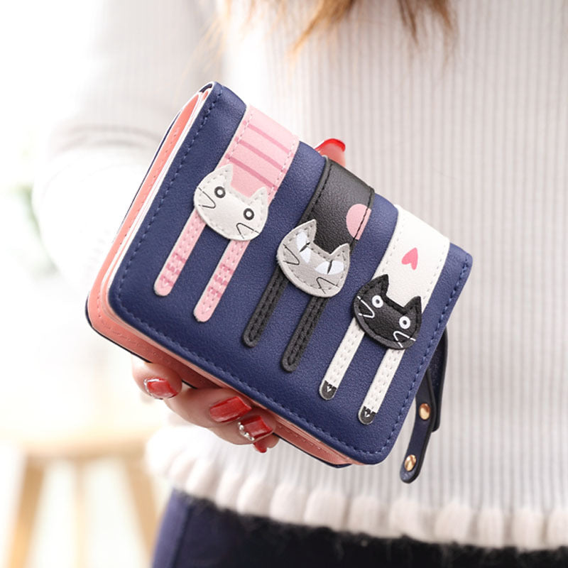 Women's Zipper Hasp 2 Fold Cartoon Cute Three Cats Soft Women's Shoulder Bag