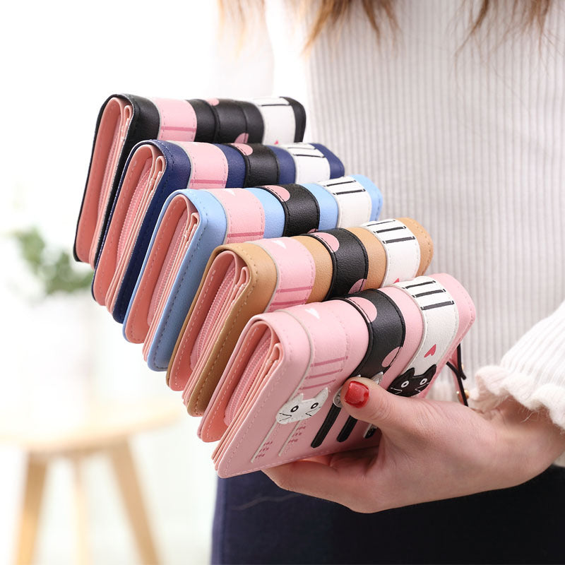 Women's Zipper Hasp 2 Fold Cartoon Cute Three Cats Soft Women's Shoulder Bag
