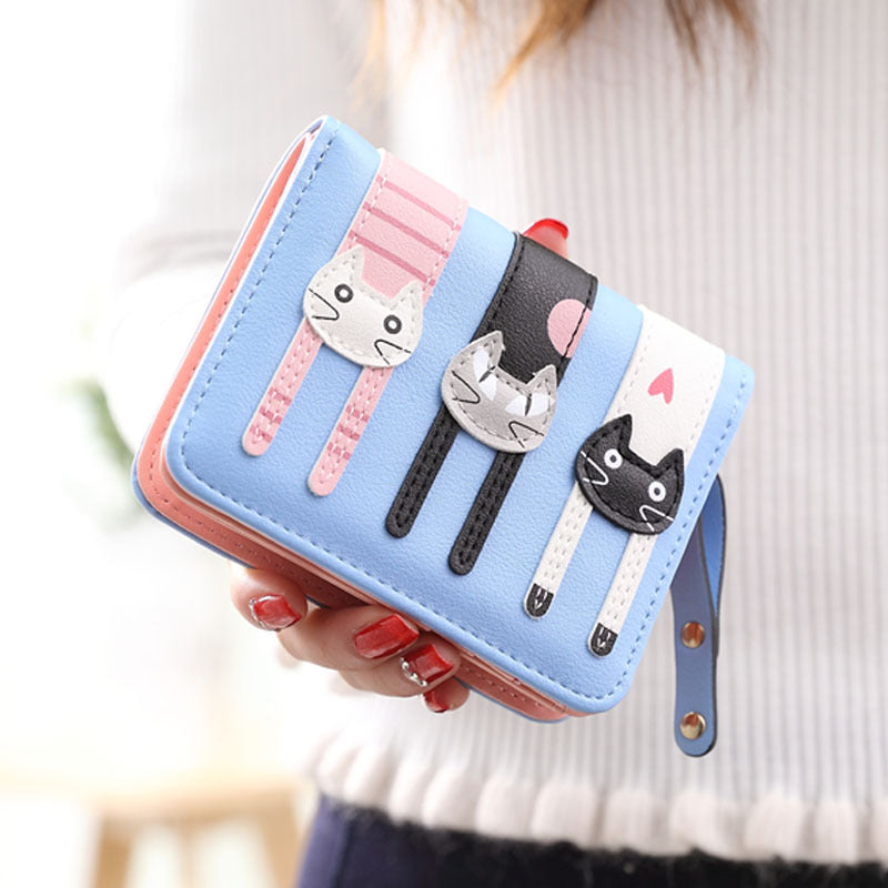 Women's Zipper Hasp 2 Fold Cartoon Cute Three Cats Soft Women's Shoulder Bag