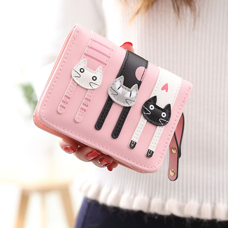 Women's Zipper Hasp 2 Fold Cartoon Cute Three Cats Soft Women's Shoulder Bag