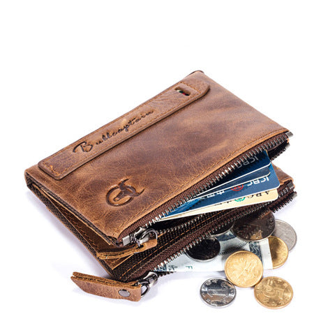 Men's Captain Vintage Genuine Leather Zipper Vertical Short Album Driving License Men's Wallets