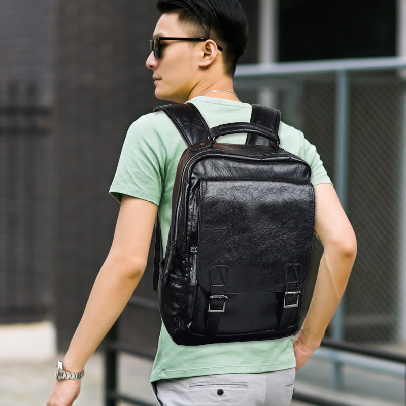 Men's Korean Fashion Trendy Release Leather Backpacks