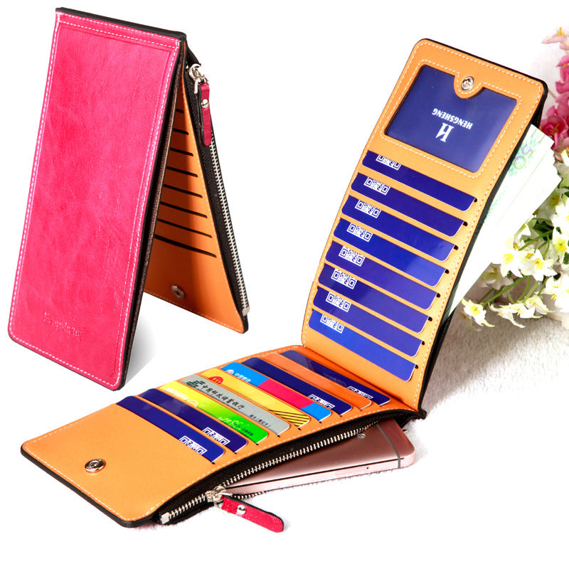 Women's Oil Wax Leather Multi Female Thin Ladies Wallet