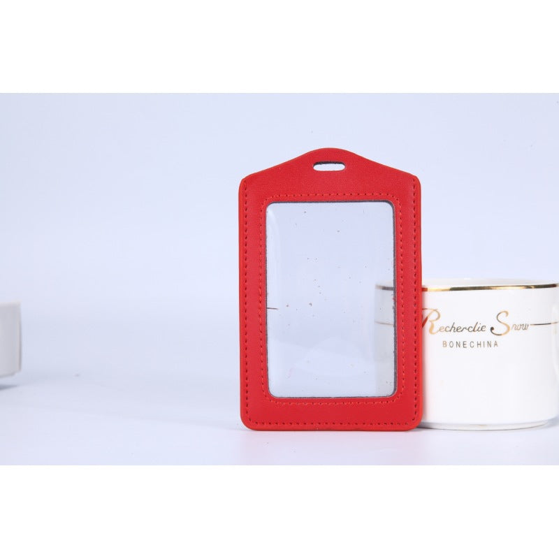 Leather Sleeve Double-sided Transparent Work Telescopic Card Holder