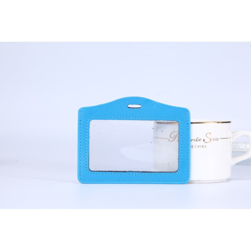 Leather Sleeve Double-sided Transparent Work Telescopic Card Holder