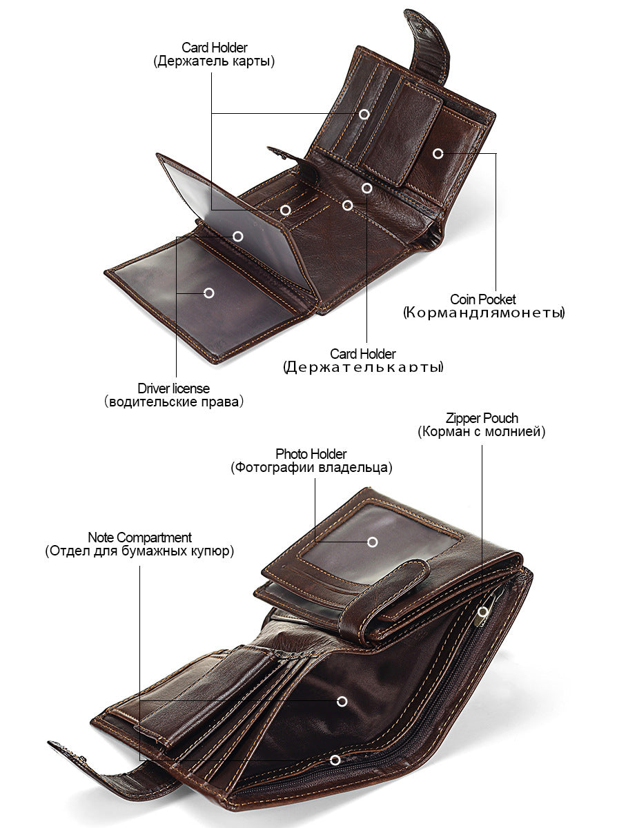 Men's Short Leather Vintage First Layer Vertical Men's Wallets