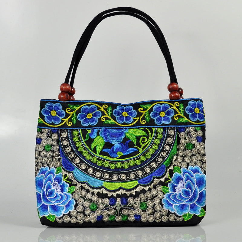Women's Style Canvas Embroidered Embroidery Wooden Bead Handbags
